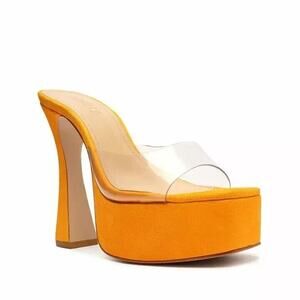 NEW Schutz Haila Womens Vinyl Suede Platform Sandals Bright Sun Size 6.5